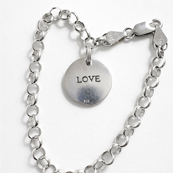925 Jewelry - 925 Sterling Silver LOVE Disc Charm Bracelet 8.16g Lobster Clasp